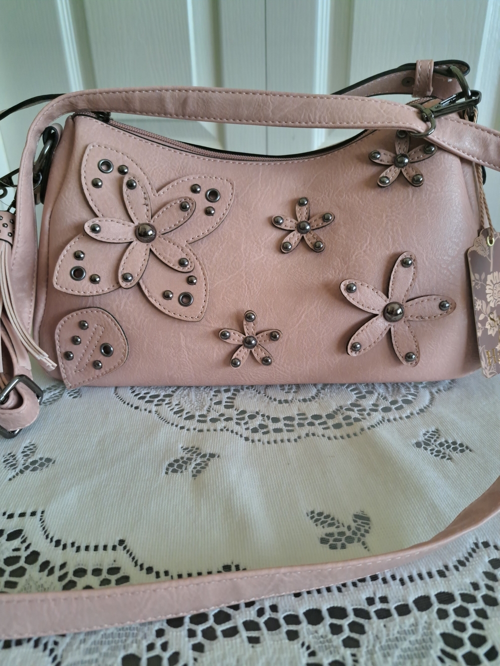 Blush Floral Studded Crossbody Bag - Picture 4 of 7